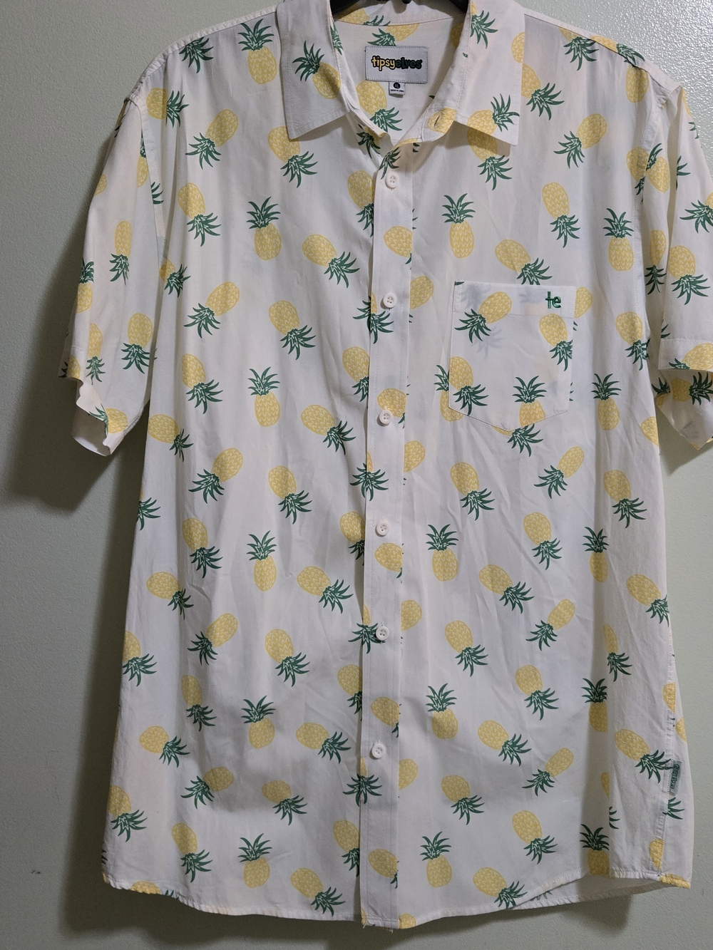 Tipsy Elves Men’s White Pineapple Print Short-Sleeve Shirt